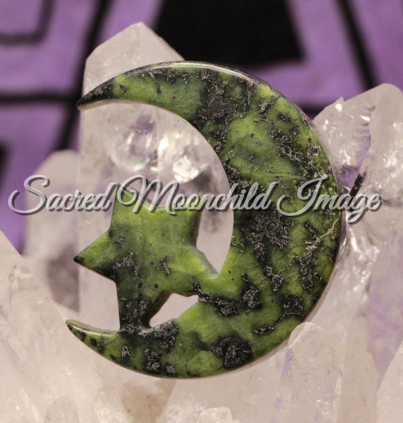 Green Jasper Moon & Star Carving