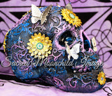 Marble Skull With Silver Butterflies