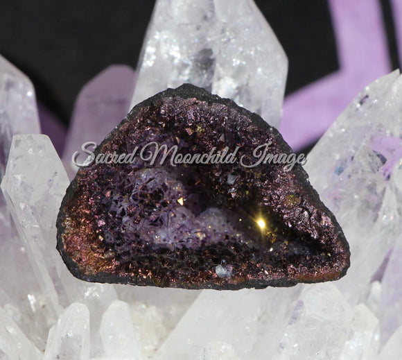 Purple & Gold Aura Agate Crystal Geode