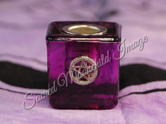 Purple Pentagram Spell Candle Holder