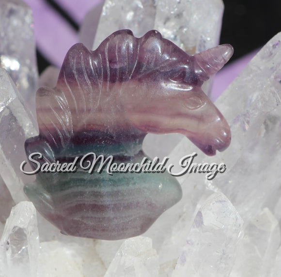 Rainbow Fluorite Unicorn Carving