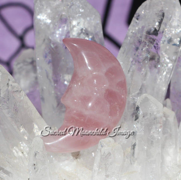 Rose Quartz Moon Carving