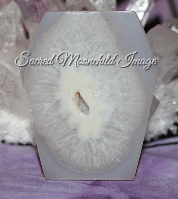 Agate Crystal Coffin Carving With Druzy