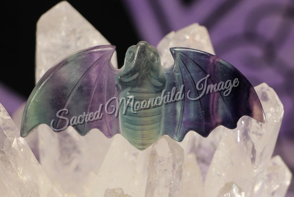 Rainbow Fluorite Crystal Bat Carving