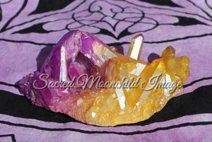 Purple & Yellow Aura Quartz Crystal Cluster