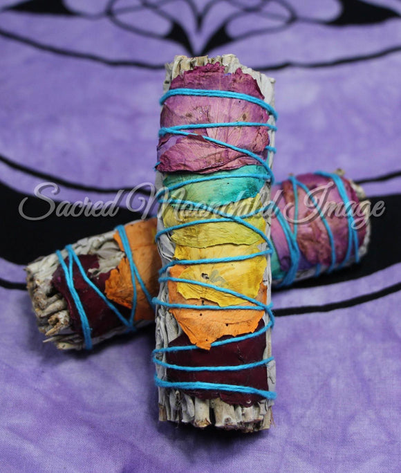 White Sage Smudge Stick With Rose Petals
