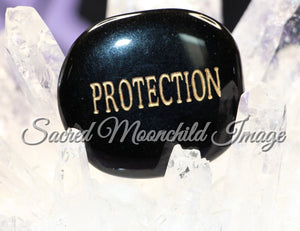 Obsidian Worry Stone With Protection Engraving