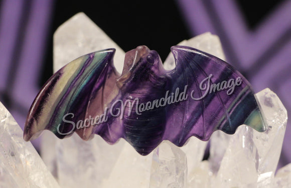 Rainbow Fluorite Crystal Bat Carving