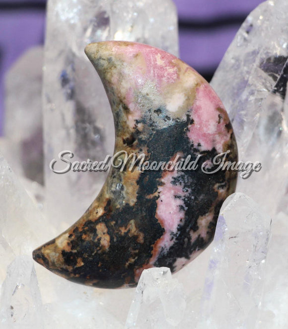 Rhodonite Moon Carving