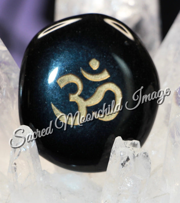 Obsidian Worry Stone With OM Engraving