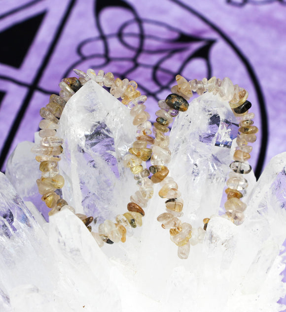 Gold Rutile Quartz Crystal Chip Bracelet