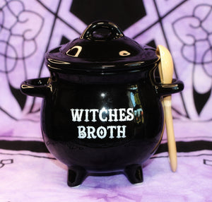 Witches Broth Cauldron Soup Bowl With Broom Spoon