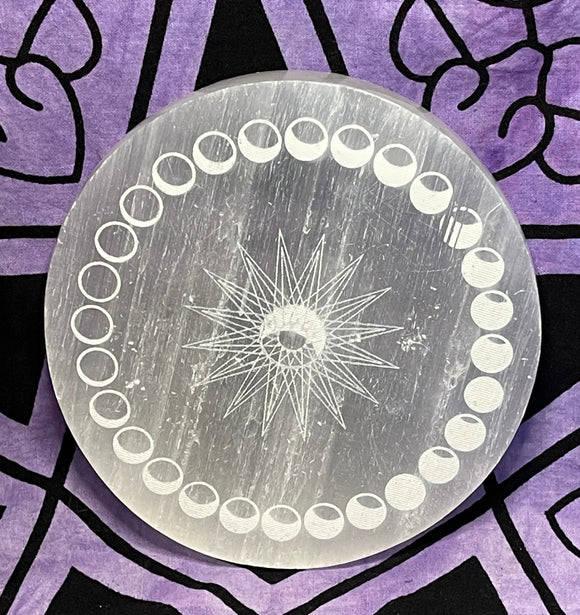 Engraved Moon Phase Selenite Plate