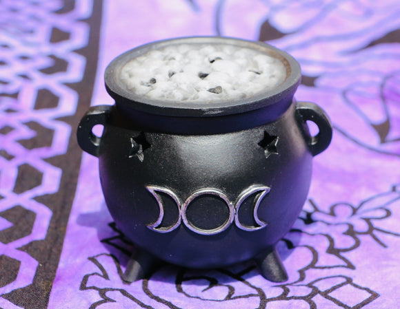 Triple Moon Cauldron Incense Cone Holder