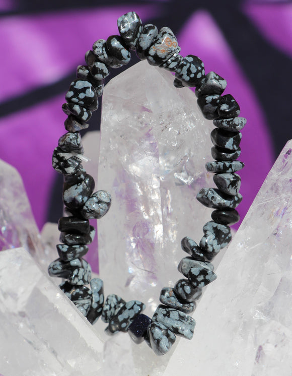 Snowflake Obsidian Chip Bracelet